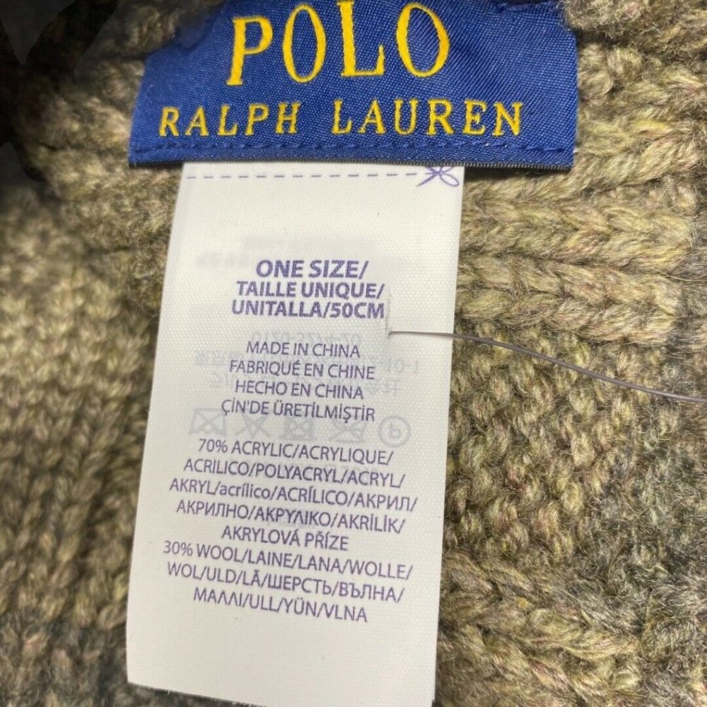 POLO RALPH LAUREN Camouflage Cable Knit Camo Beanie Hat Olive Green - Picture 11 of 12